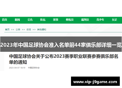 2023年中国足球协会准入名单前44家俱乐部详细一览